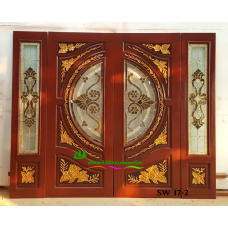 ประตูกระจกนิรภัยไม้สัก รหัส SW 17-2